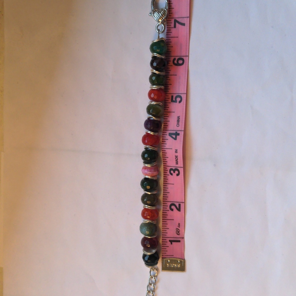 New Agate Bracelet.  Multi color, faceted.  Silver. Handcrafted.  7 1/2"+2". Box - Picture 3 of 5